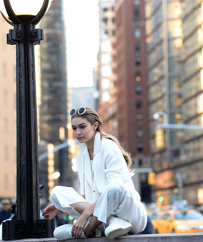 Gigi Hadid at a photoshoot for Maybelline in Manhattan 2016. Credit: Famous