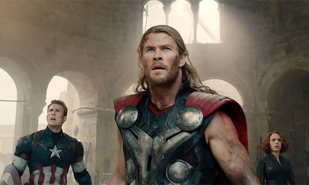 Chris Evans, Chris Hemsworth and Scarlett Johansson in 'The Avengers: Age of Ultron'