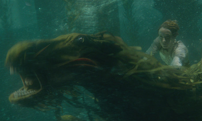 Newt Scamander rides a water beast
