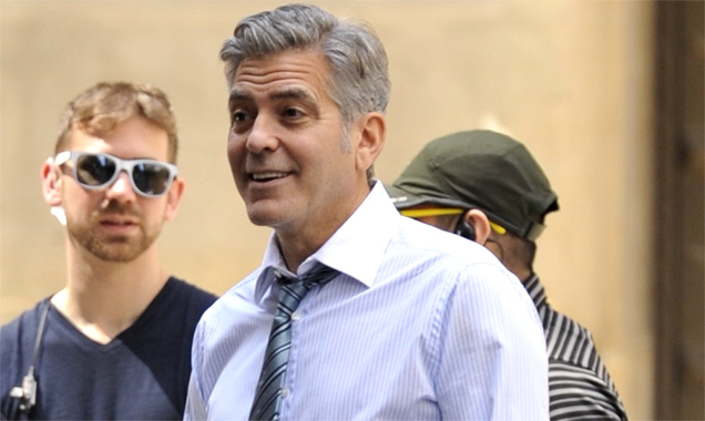 George Clooney, Julia Roberts, Jodie Foster, and Jack O'Connell on the set filming 'Money Monsters' - Saturday 18th April 2015