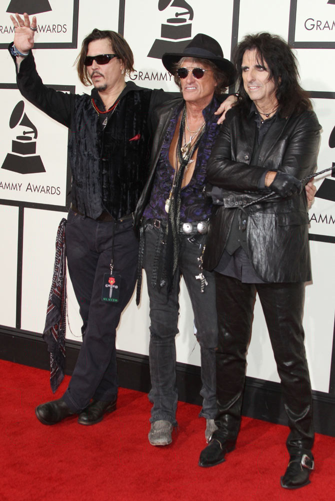Johnny with rock legends Joe Perry and Alice Cooper who also play in Hollywood Vampires