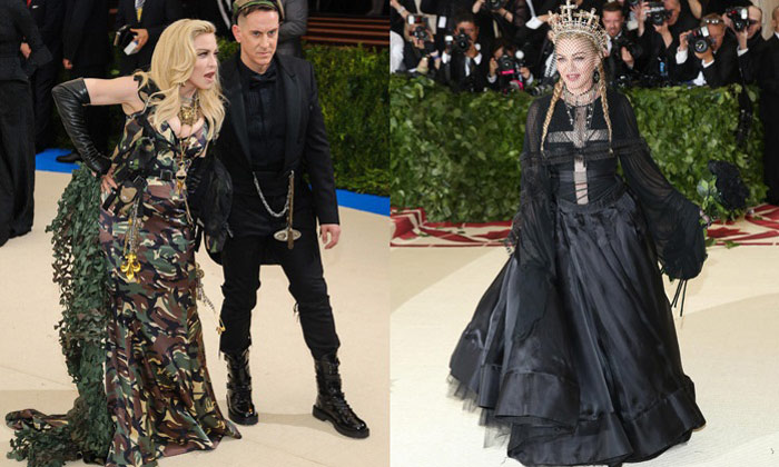 Madonna at Met Gala 2017 (L) and 2018 (R)