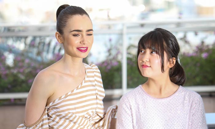 Lily Collins and Ahn Seo Hyun at the photocall for Okja