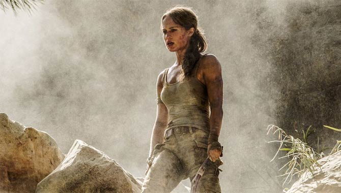 Alicia Vikander in character as Lara Croft in Tomb Raider