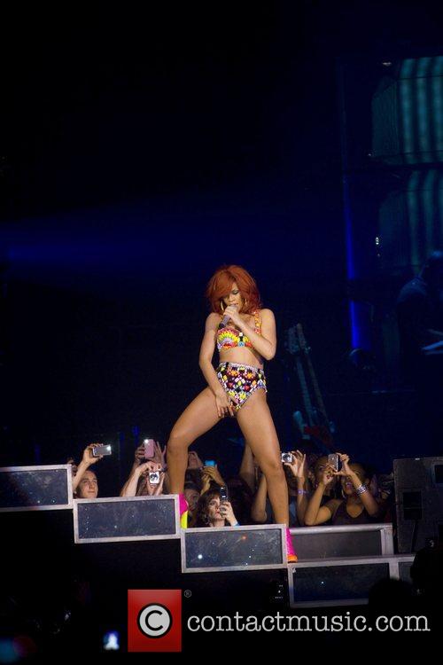 Rihanna performs during her 'Loud Tour' at the...