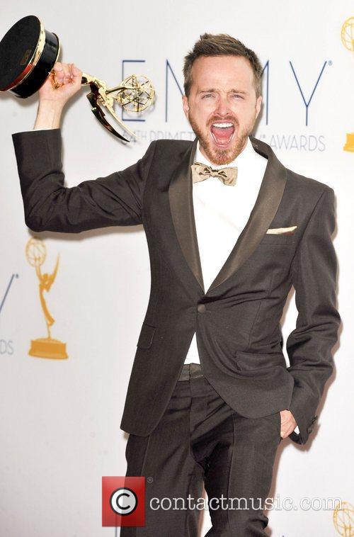 Aaron Paul with his Prime Time Emmy award for 'Breaking Bad'