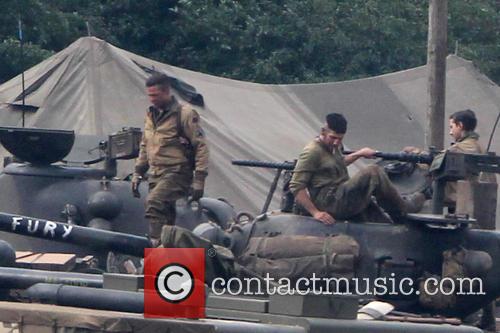 Brad Pitt and Shia LaBeouf on set of 'Fury'