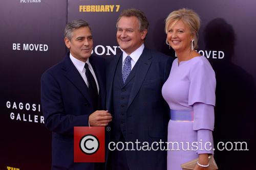 George Clooney, Hugh Bonneville and Lulu Williiams on 'The Monuments Men' red carpet
