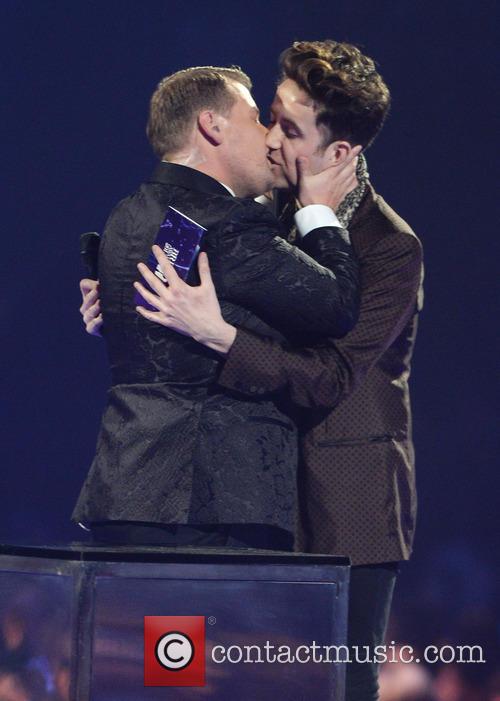 James Corden kissing Nick Grimshaw