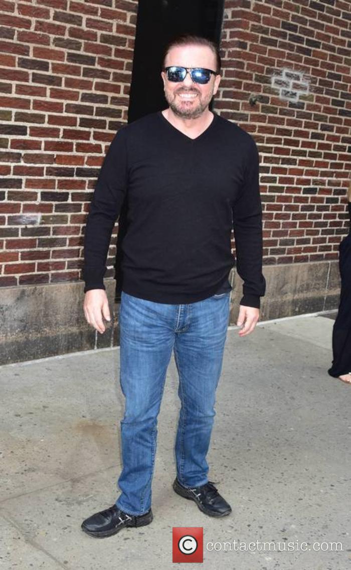 Ricky Gervais outside 'The Late Show with Stephen Colbert'
