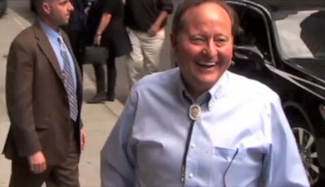 Governor Of Montana Brian Schweitzer Shares Joke With Photographers Before David Letterman