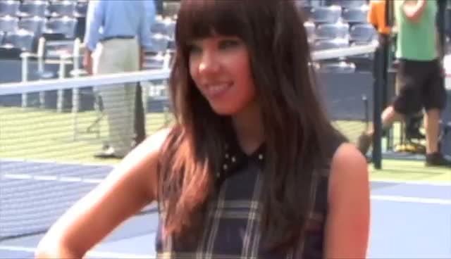 Carly Rae Jepsen And The Wanted Pose With Large Tennis Props For Press Photos At Arthur Ashe Kids Day - Part 2