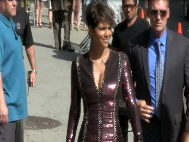 Halle Berry Stuns In Glittering Purple Dress Outside 'Letterman'