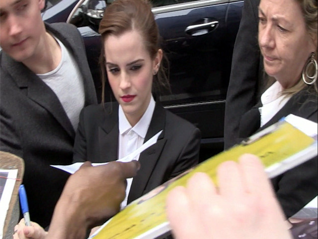 Smartly Dressed Emma Watson Greets Over-Eager Fans Outside 'Letterman' Studios