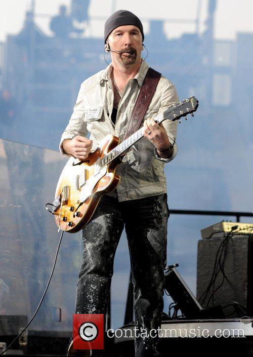 The Edge on stage with U2 in Dublin