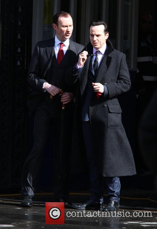 Mark Gatiss and Andrew Scott catch up on 'Sherlock' set