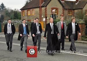 Laurence Fox arriving at his wedding to Billie Piper with his ushers at the Parish Church of St. Mary in...