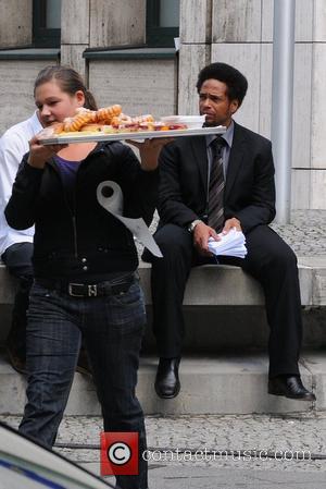 Gary Dourdan getting cake at the set of the movie Fire in Charlottenburg Berlin, Germany - 30.08.08