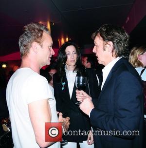 Sting, Nancy Shevell and Paul McCartney, attend the press night for 'Waiting for Godot' at the Haymarket Hotel London, England...