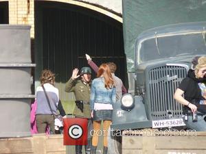 Arthur Darvill and Karen Gillan  on the set of the BBC sci-fi series Doctor Who filming on location at...