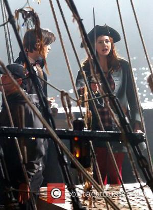 Matt Smith and Karen Gillan filming a scene on the film set of 'Dr Who' shooting on location in Cornwall...