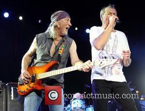 Deep Purple's Roger Glover(left) and Ian Gillan(right) performing on stage at the O2 Arena as part of Deep Purple with...