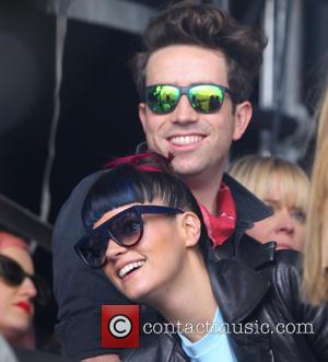 Lily Allen and Nick Grimshaw - Lily Allen and Nick Grimshaw watch One Direction's performance on the Main Stage of...