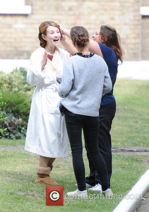 Emily Browning - Tom Hardy and Emily Browning on set of the film 'Legend' in East London - London, United...