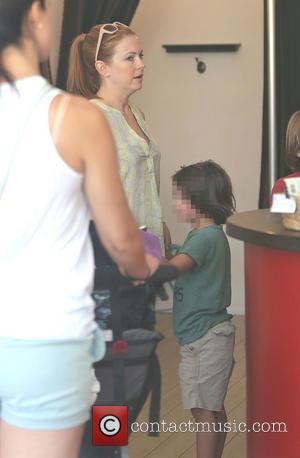 Melissa Joan Hart - Melissa Joan Hart at a nail salon while out and about with her three sons on...