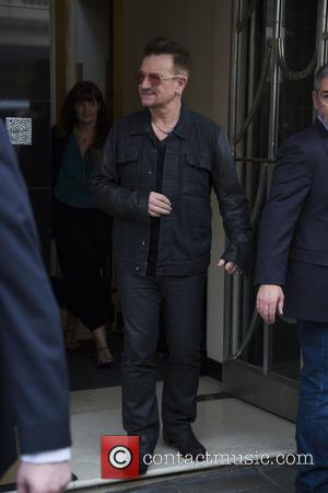 Bono - Irish rockers U2 spotted as they left the Claridge's Hotel in London, United Kingdom - Thursday 16th October...