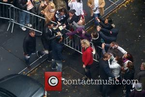 Hugh Jackman - Hugh Jackman greets fans and signs autographs after a preview of his new Broadway show 'The River'...