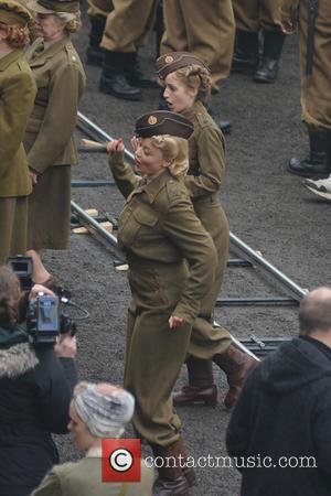 Emily Atack - 'Dad's Army' filming in Bridlington at Old Town, High Street - Bridlington, United Kingdom - Sunday 16th...