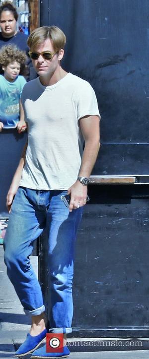 Actor Chris Pine seen wearing jeans and t-shirt before his appearance on Jimmy Kimmel Live - Hollywood, California, United States...