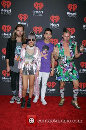 DNCE seen entering the 2016 iHeartMusic Festival on the second Night held at TMobile Arena in Las Vegas, Nevada, United...