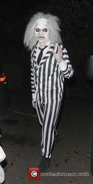 Simon Pegg dresses as Beetlejuice to attend Jonathan Ross' annual Halloween party held at his home - London, United Kingdom...