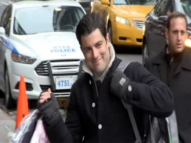 Max Greenfield Stops To Greet Fans Outside 'Letterman'