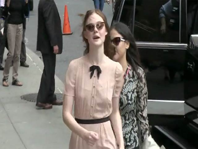 Elle Fanning Seen Outside The Ed Sullivan Theatre Before Appearing On David Letterman's Show - Pt1
